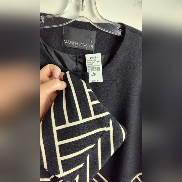 NWT Marina Rinaldi Noto Jacquard Duster wool Coat black gold 22 plus - Picture 13 of 14